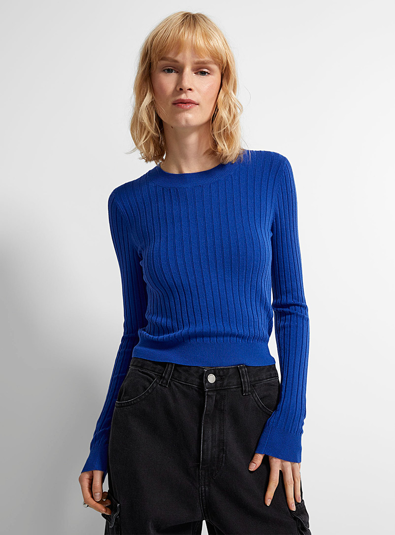 Icône Sapphire Blue Wide-ribbed cropped sweater for women