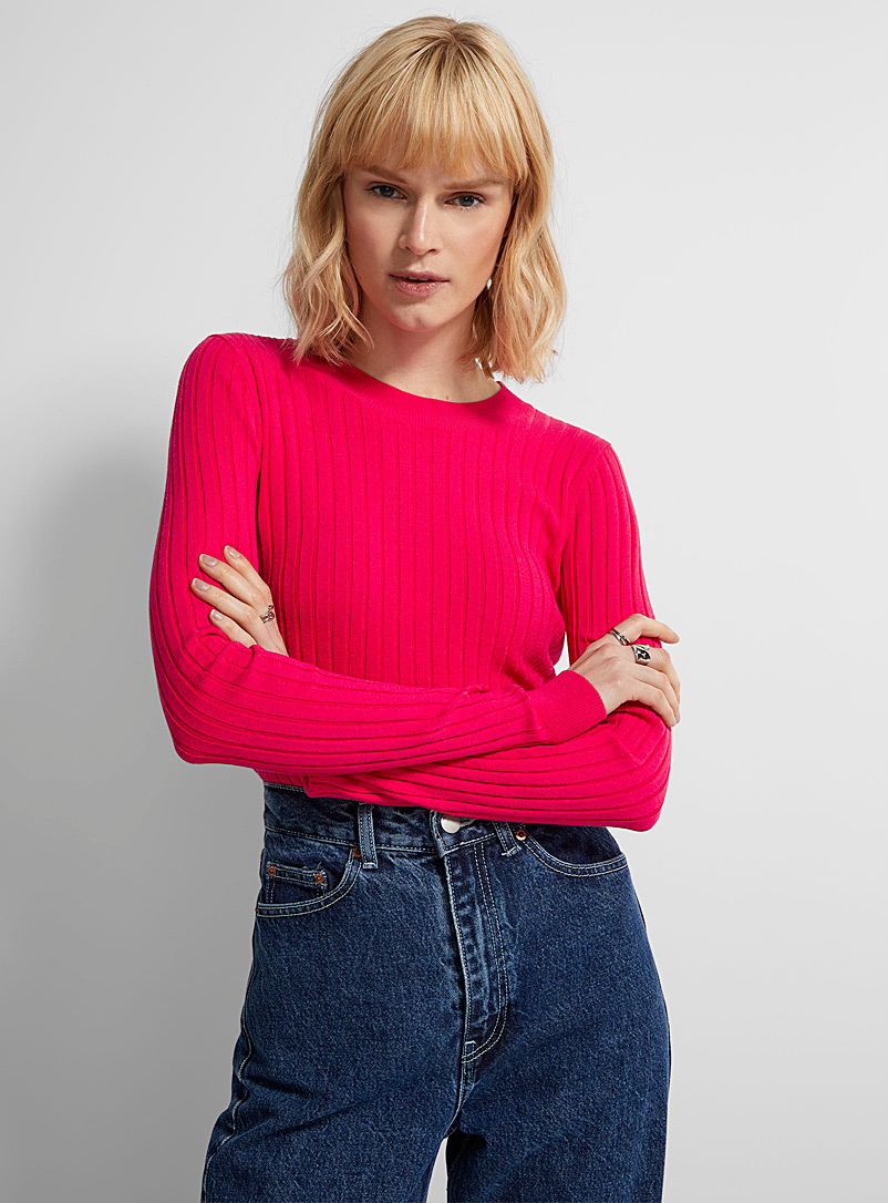 Icône Medium Pink Wide-ribbed cropped sweater for women