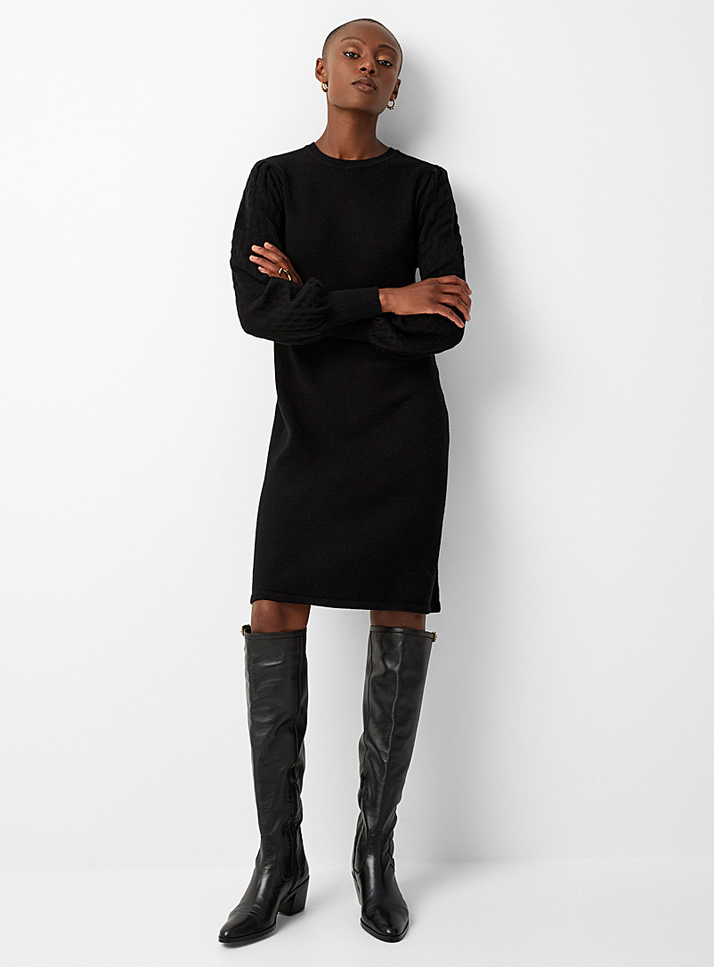 Contemporaine Black Openwork sleeves knit dress for women