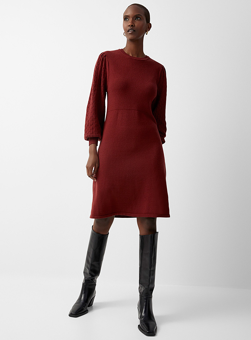 Contemporaine Brick red Openwork sleeves knit dress for women
