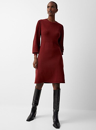 Contemporaine: La robe tricot manches ajourées Rouge brique pour femme