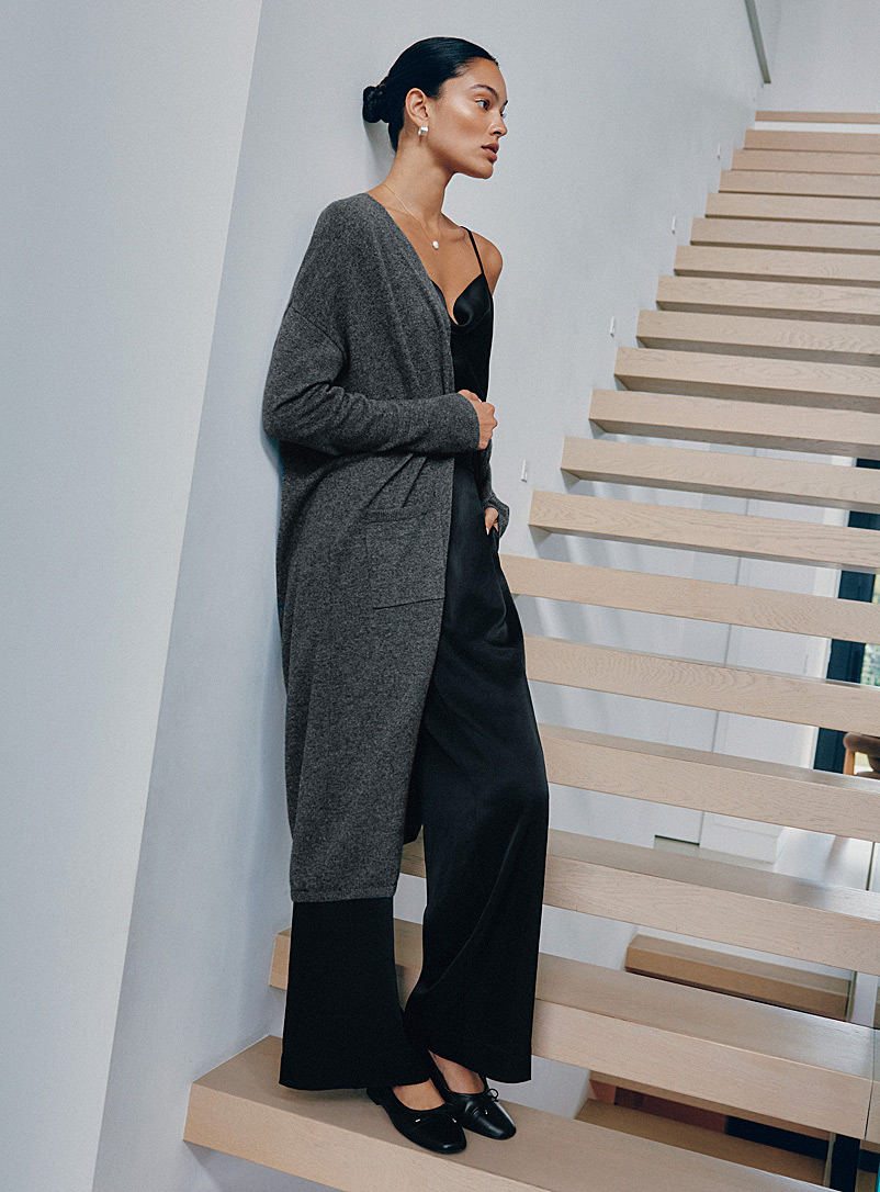 Contemporaine Charcoal Wool-cashmere maxi cardigan for women