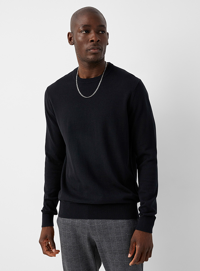 Le 31 Black Minimalist crew-neck sweater for men