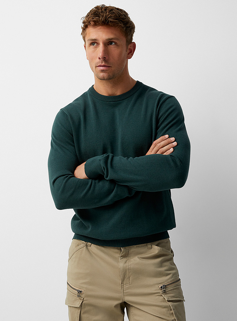 Le 31 Green Minimalist crew-neck sweater for men