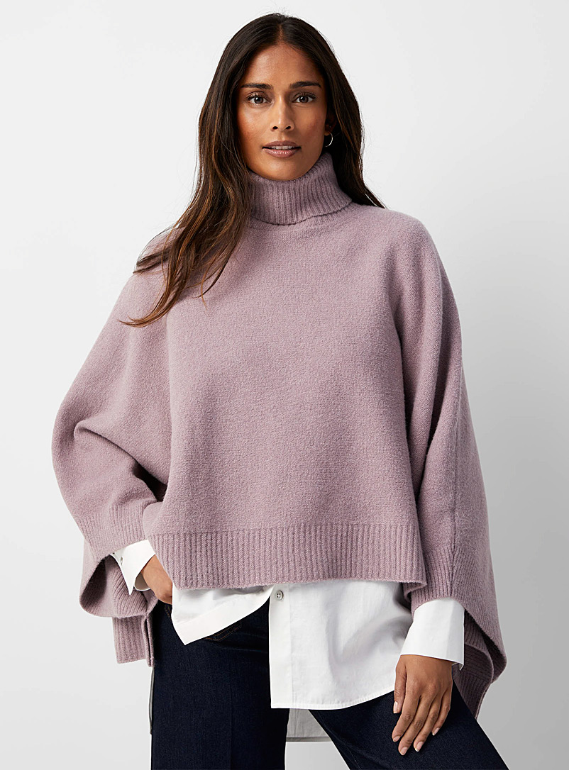 Contemporaine Lilacs Ribbed turtleneck poncho for women
