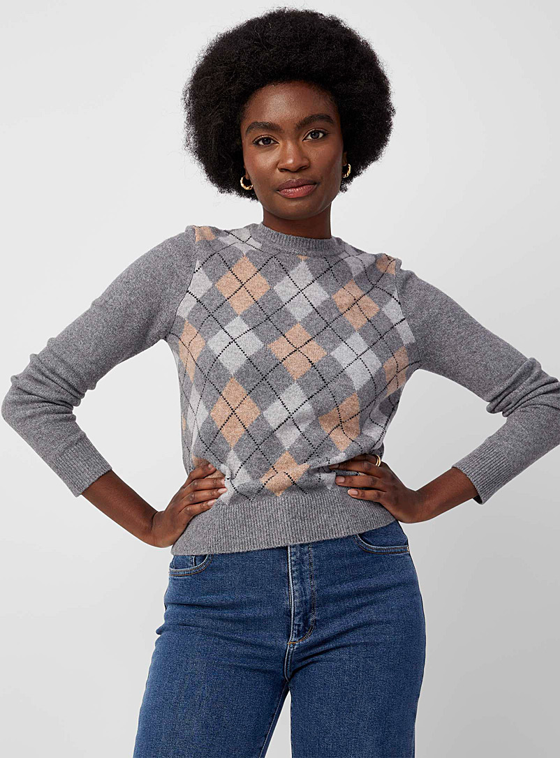 Contemporaine Charcoal Argyle pattern sweater for women