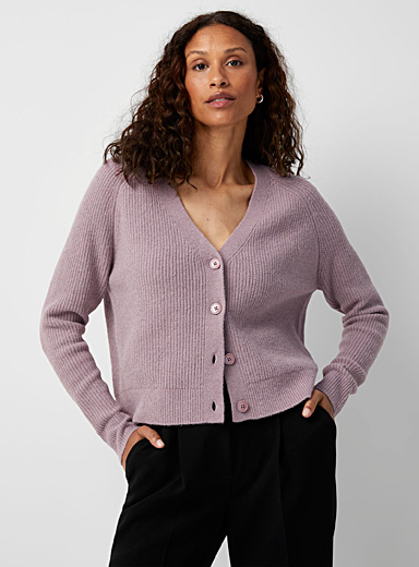 Contemporaine Lilacs Ribbed and brushed V-neck cardigan for women