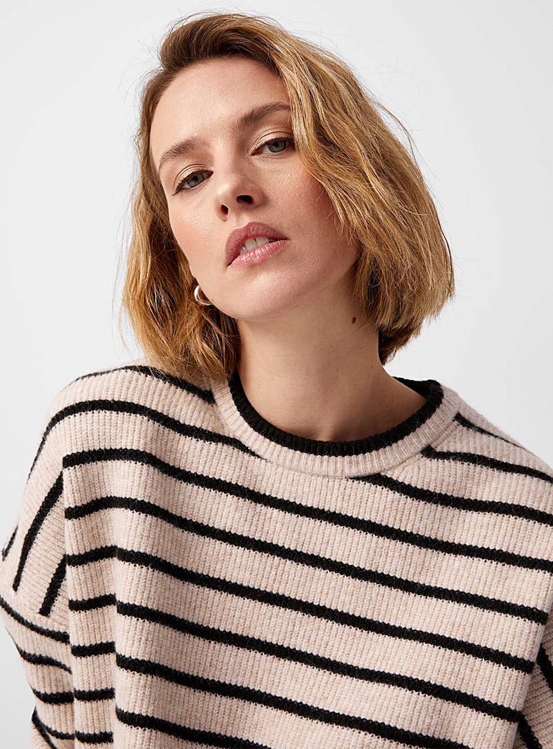 Contemporaine Sand Striped loose ribbed sweater for women