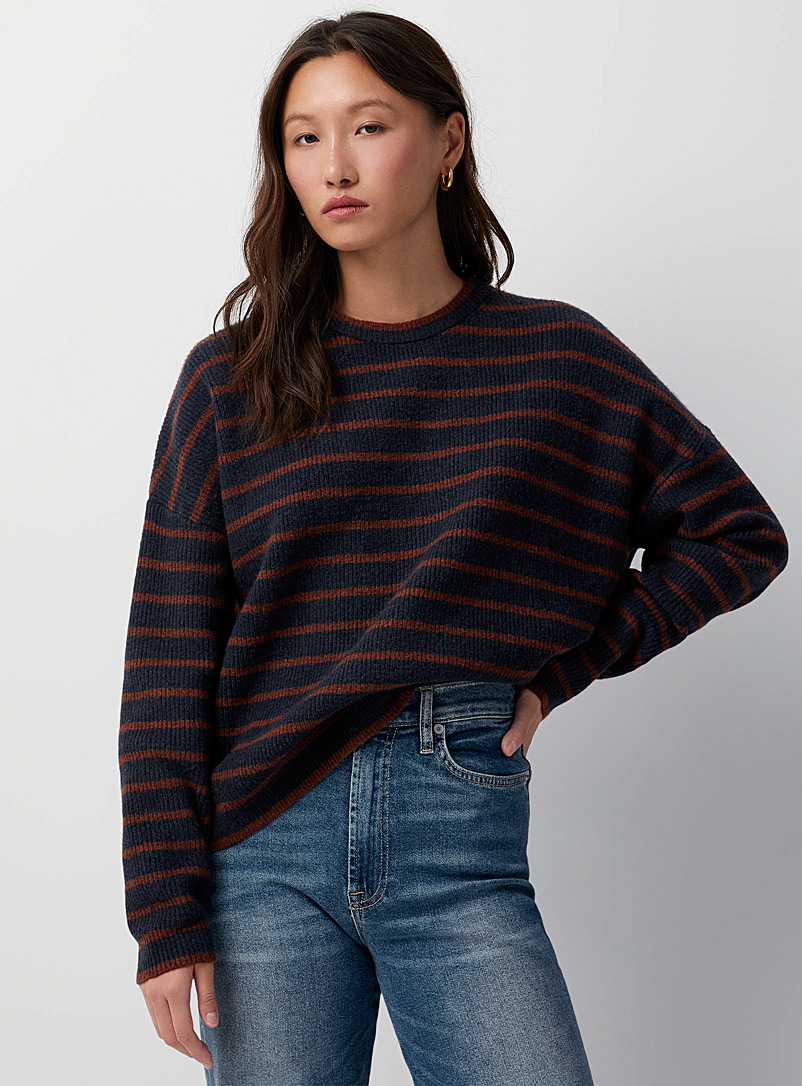 Contemporaine Marine Blue Striped loose ribbed sweater for women