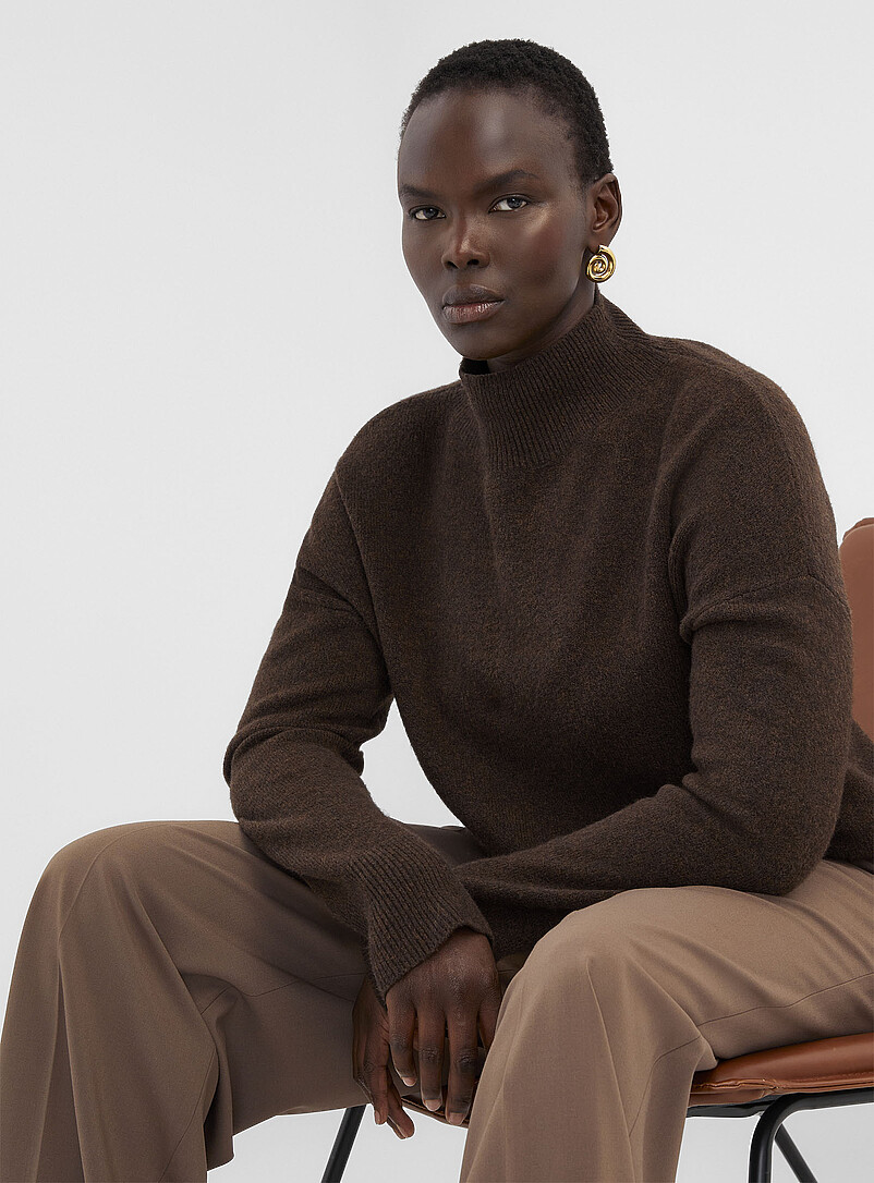Contemporaine Light Grey Loose mock-neck sweater for women