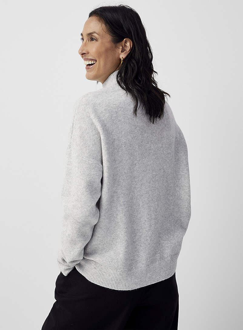 Contemporaine Light Grey Loose mock-neck sweater for women