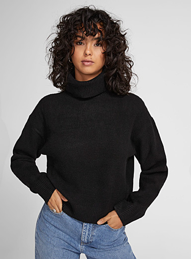 Icône Black Cropped turtleneck sweater for women