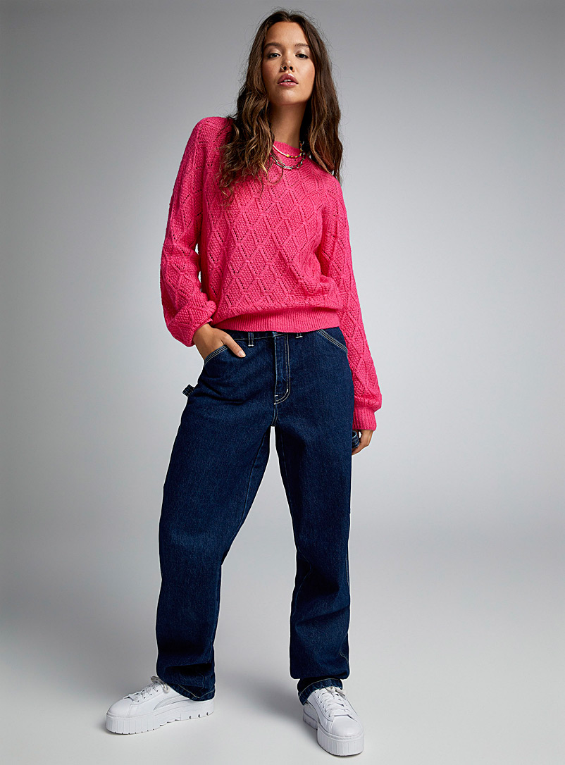 Twik: Le chandail tricot pointelle losanges Rose pour femme