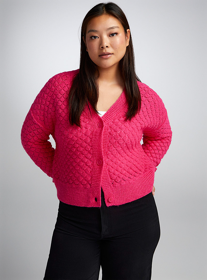 Twik Pink Bulging diamond knit cardigan for women