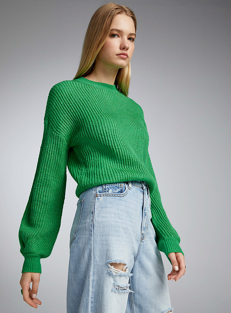 Twik Bottle Green Shaker-rib sweater for women