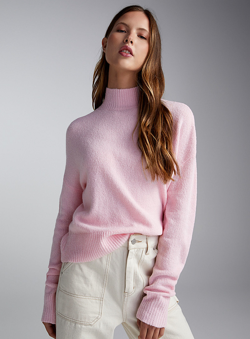 Twik Pink Bouclé knit mock-neck sweater for women