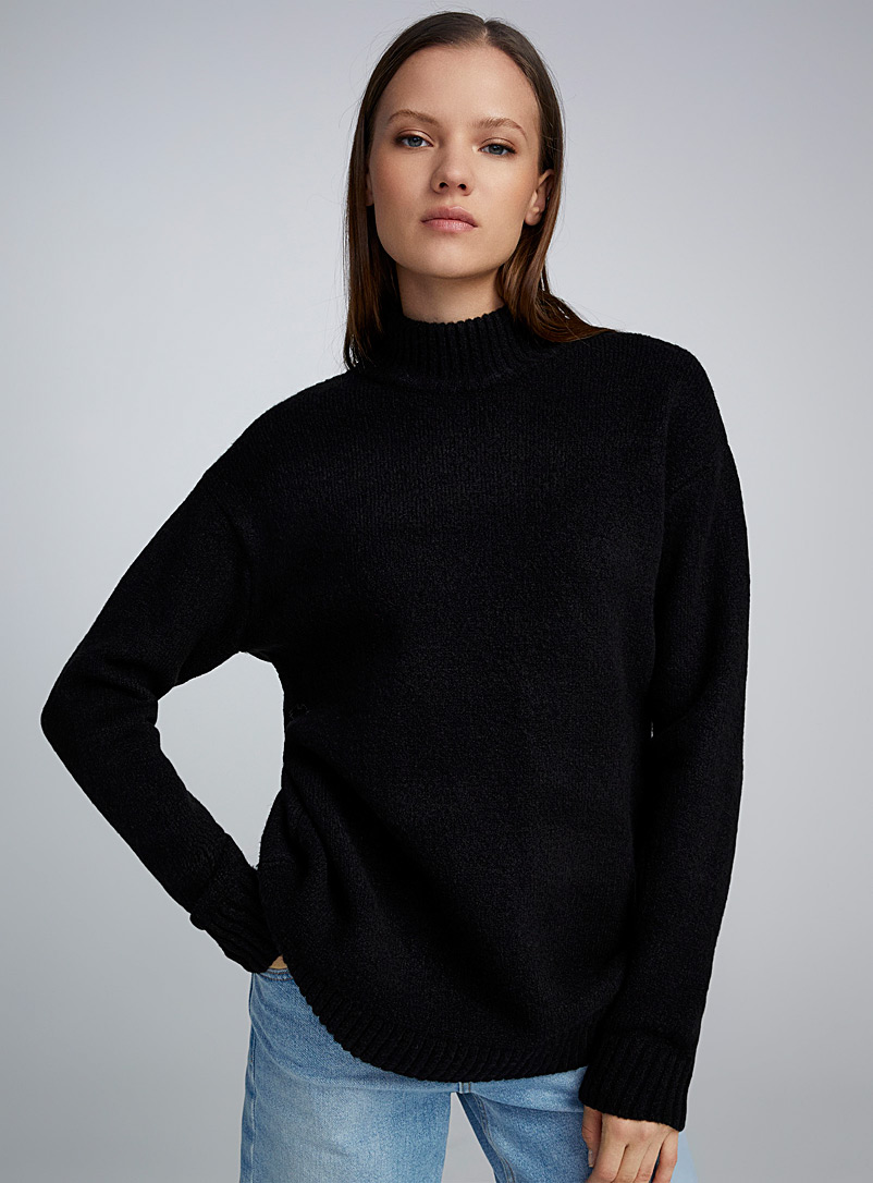 Twik Black Mock-neck long sweater for women