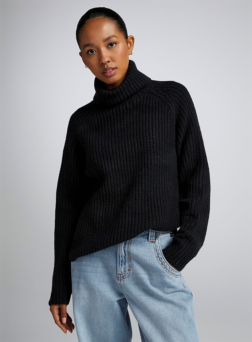 Twik Black Wide ribbing turtleneck sweater for women