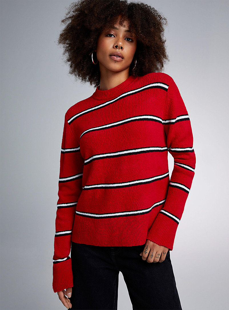 Twik Patterned Red Two-tone stripes sweater for women