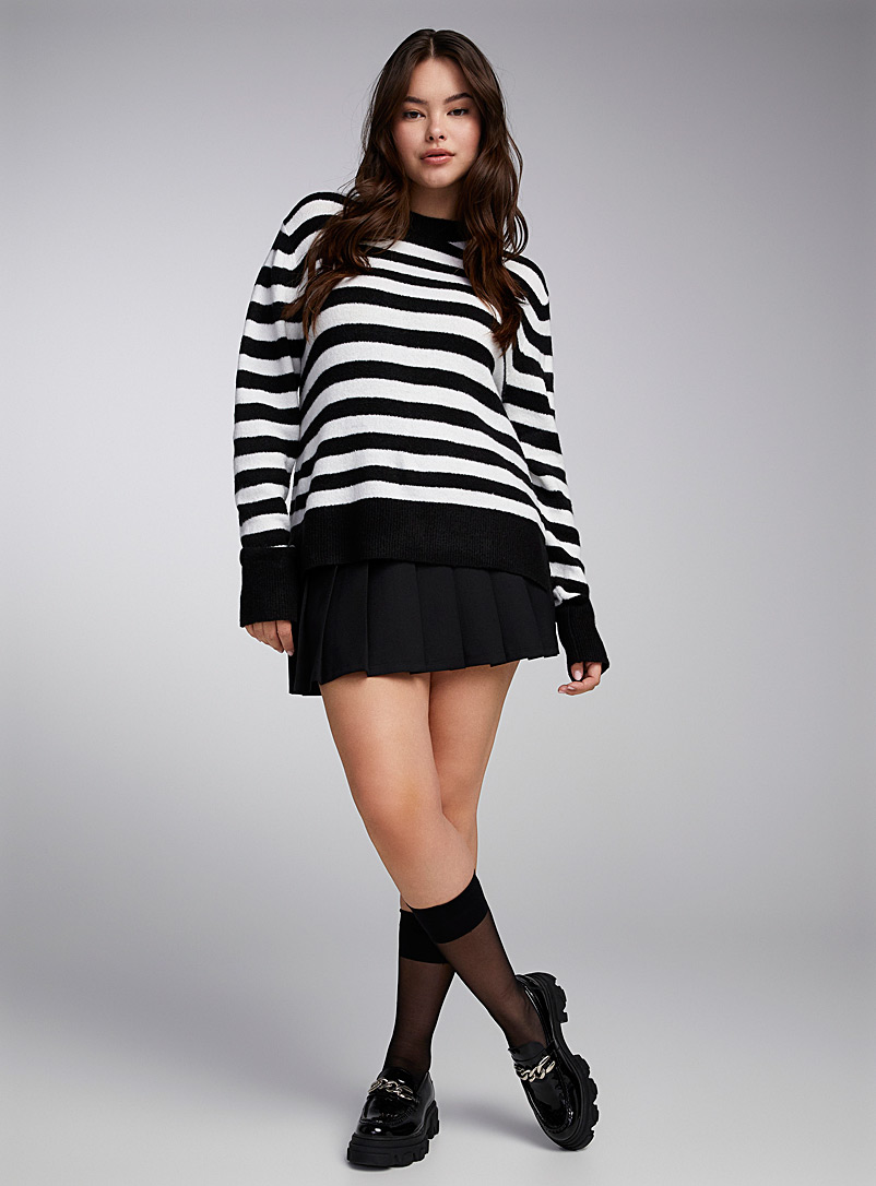 Twik Patterned Black Two-tone stripes sweater for women