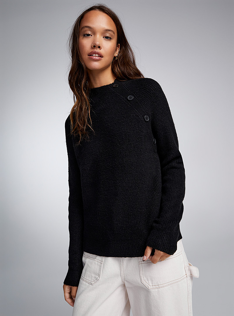 Twik Black Diagonal buttons sweater for women