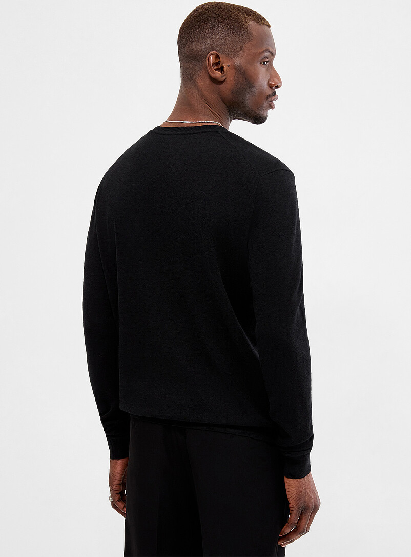 Le 31: Le chandail col rond tricot soyeux Noir pour homme