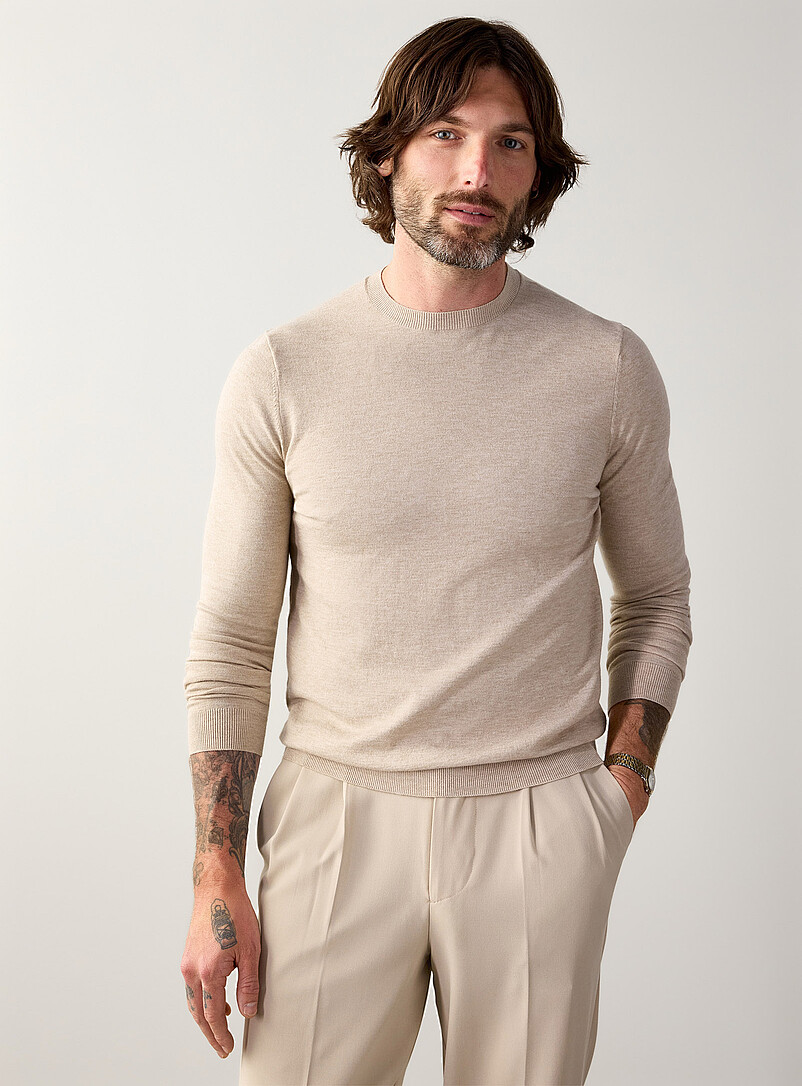 Le 31: Le chandail col rond tricot soyeux Noir pour homme