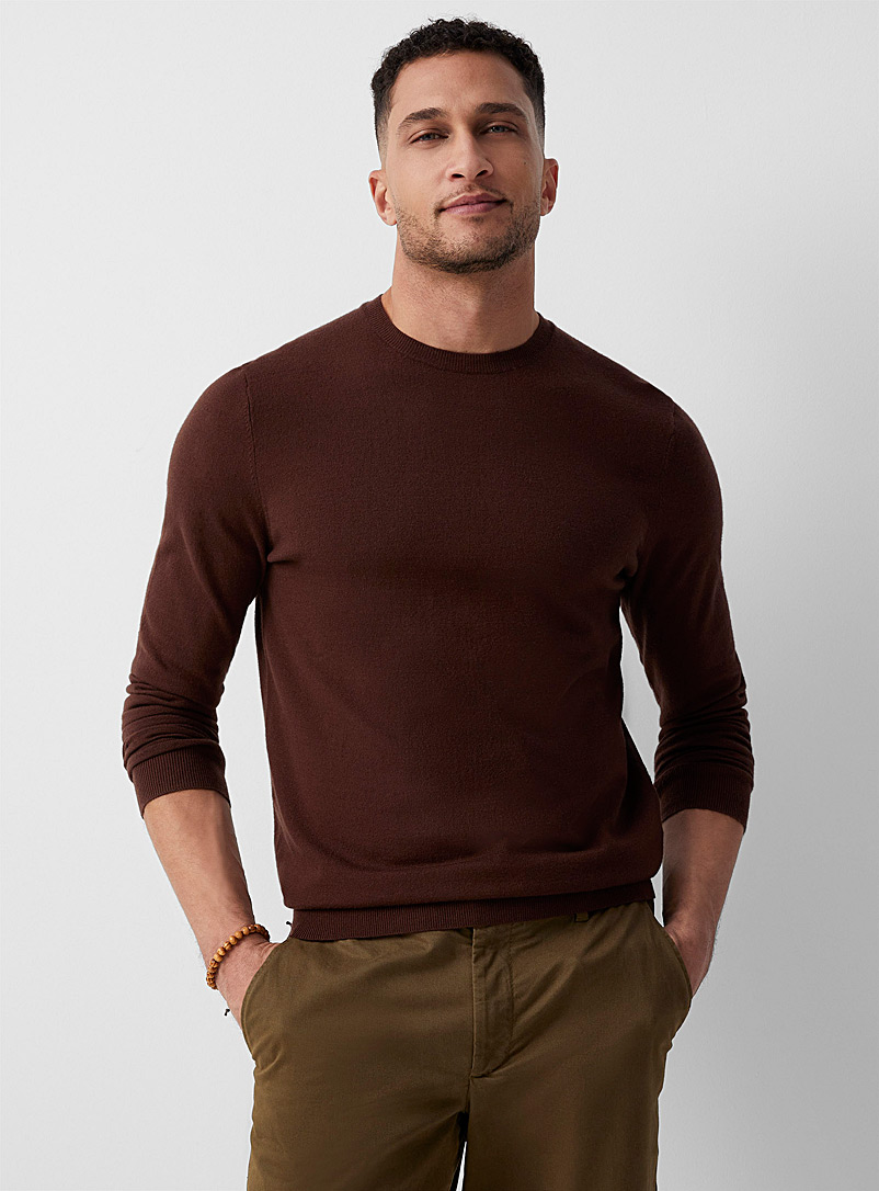 Le 31 Chocolate/Espresso Silky knit crew-neck sweater for men