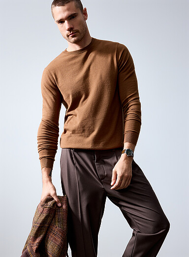 Le 31 Caramel Silky knit crew-neck sweater for men