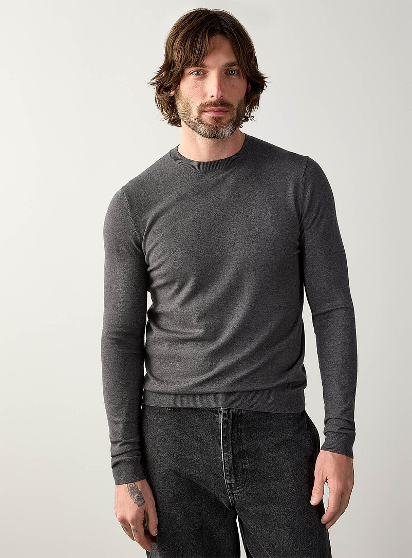 Le 31: Le chandail col rond tricot soyeux Noir pour homme
