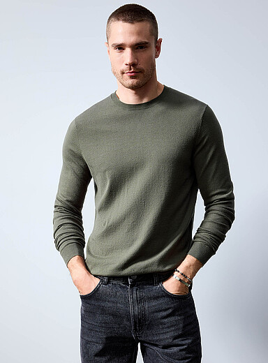 Le 31 Green Silky knit crew-neck sweater for men