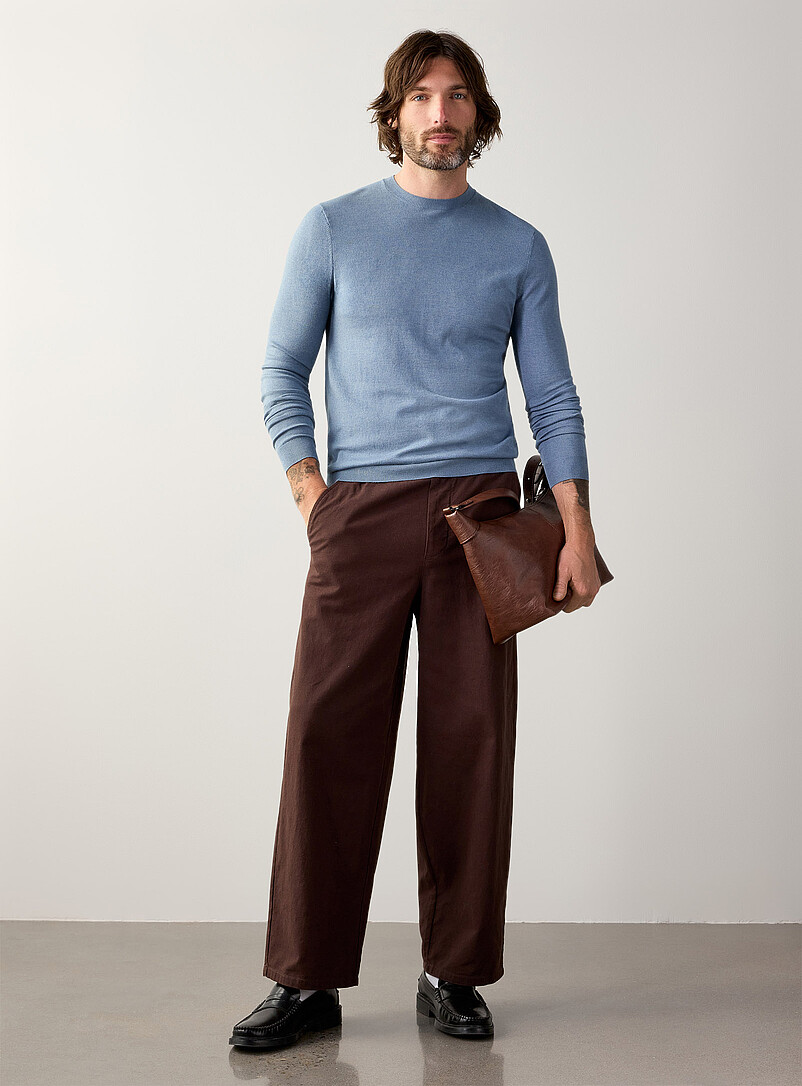 Le 31: Le chandail col rond tricot soyeux Noir pour homme