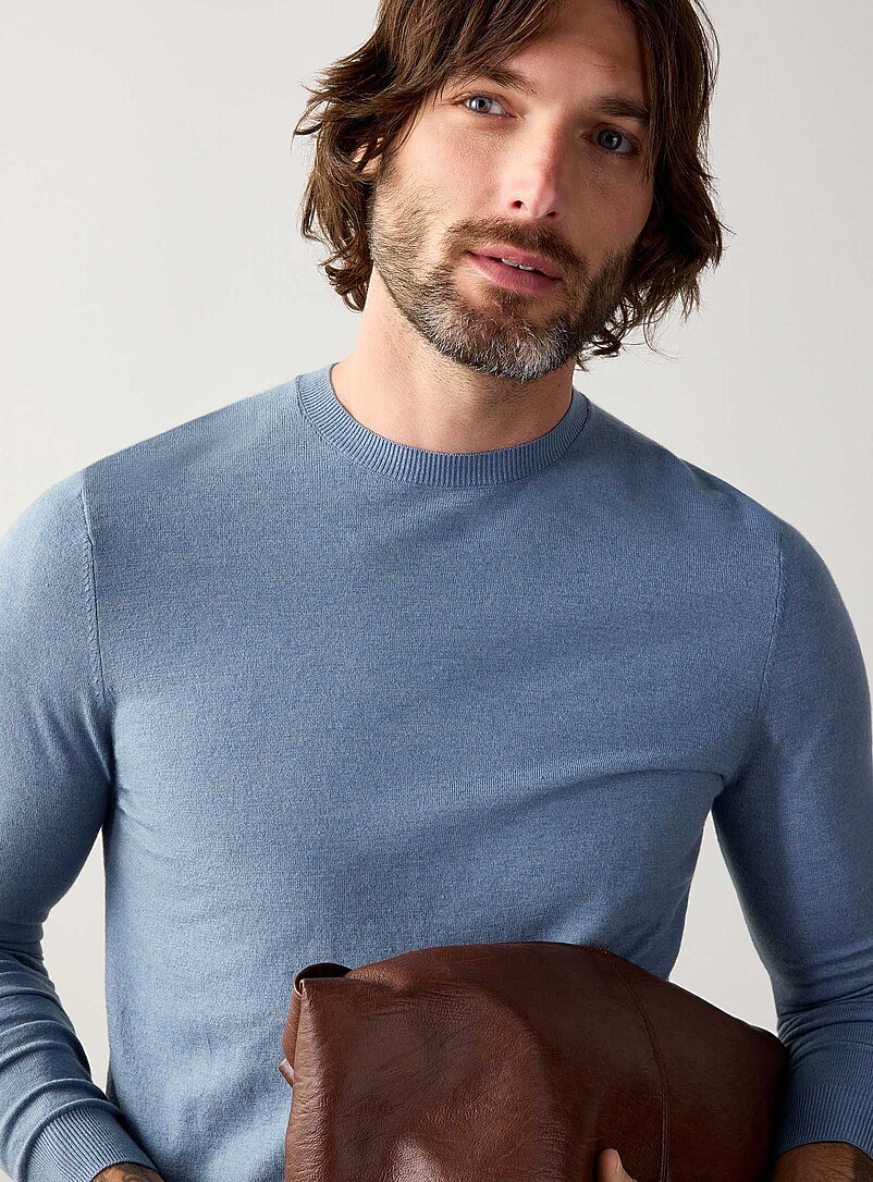 Le 31: Le chandail col rond tricot soyeux Noir pour homme