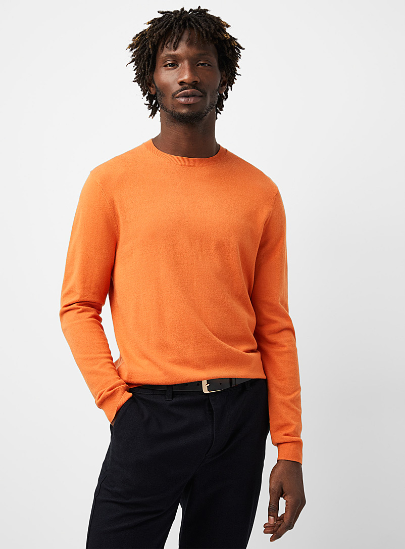 Le 31 Orange Silky knit crew-neck sweater for men