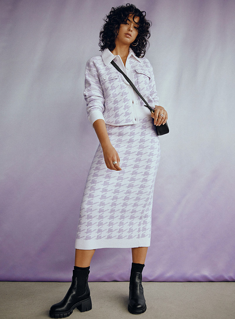 Icône Assorted Lilac houndstooth knit skirt for women