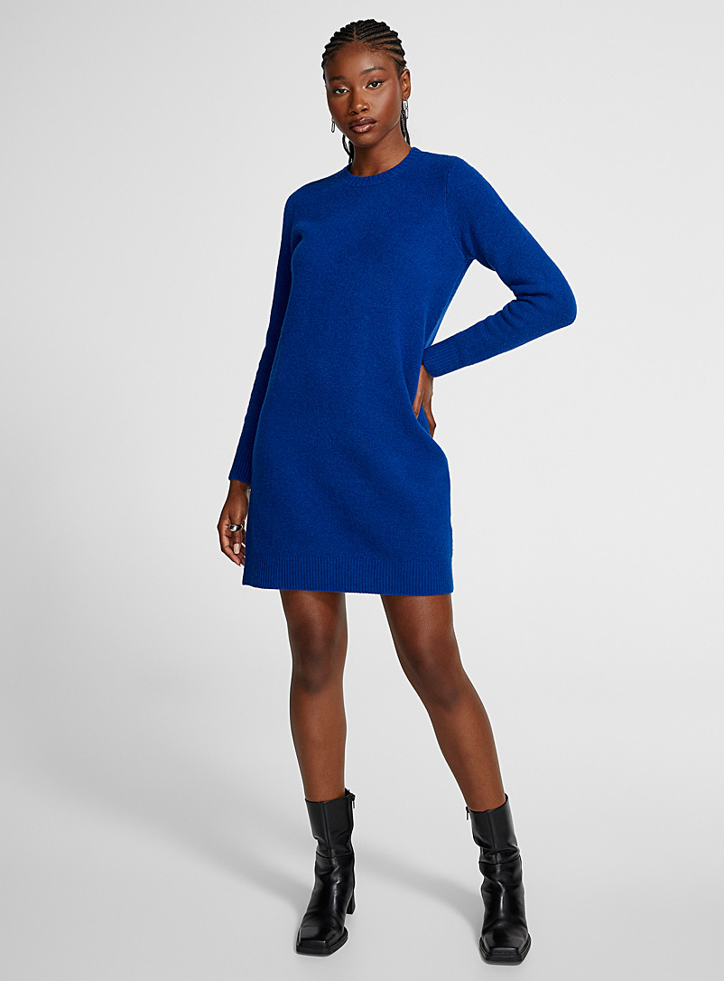 Icône: La robe chandail tricot col rond Bleu royal pour femme