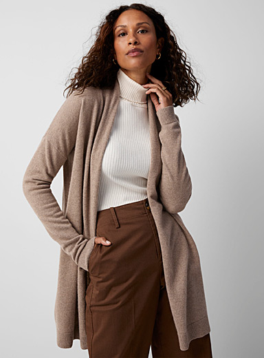Contemporaine Light Brown Wool-cashmere long cardigan for women