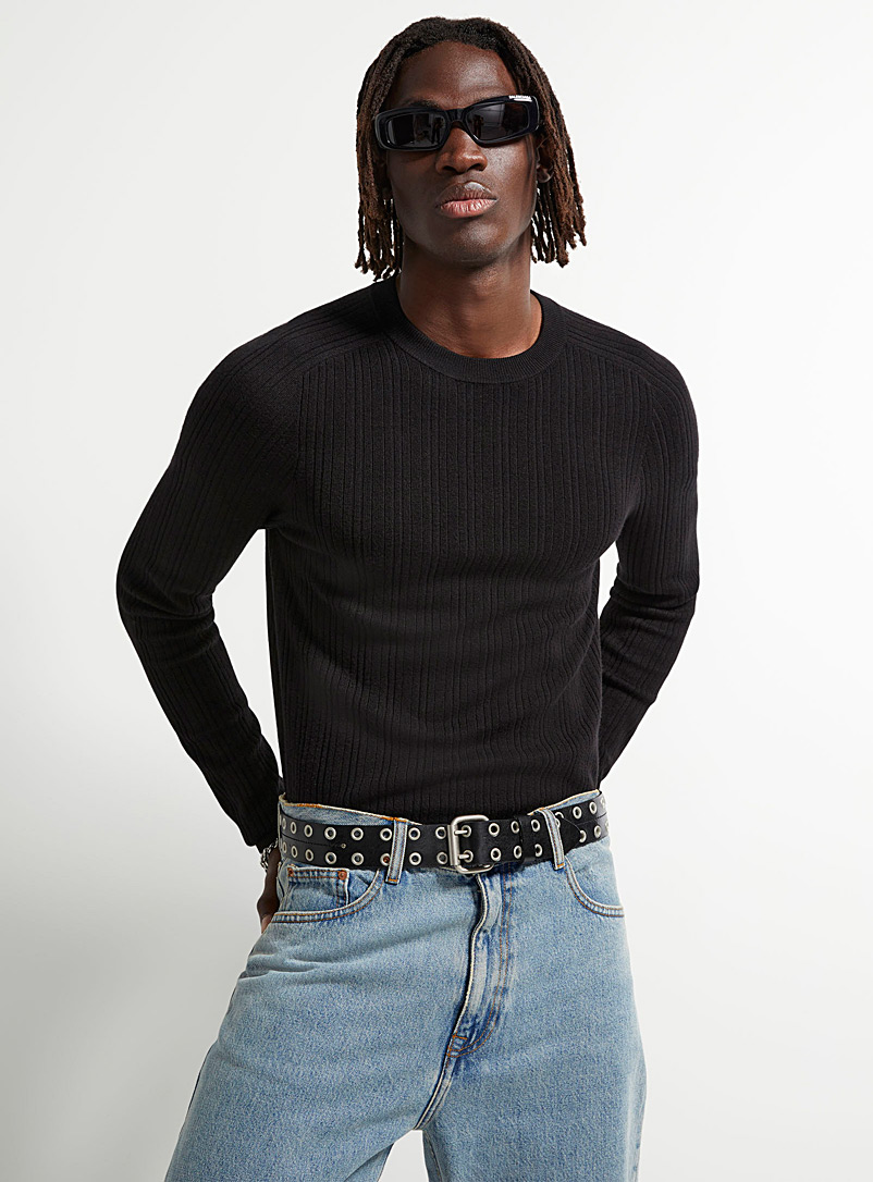 Le 31 Black Mixed-rib sweater for men
