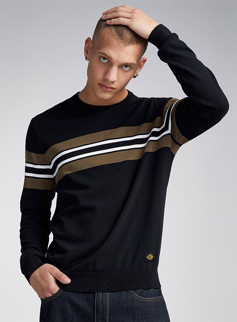 Djab Patterned Black Colour blocking stripe sweater for men