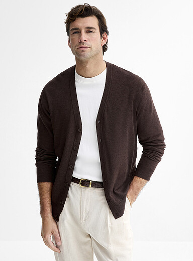 Le 31 Patterned Brown Silky knit cardigan for men