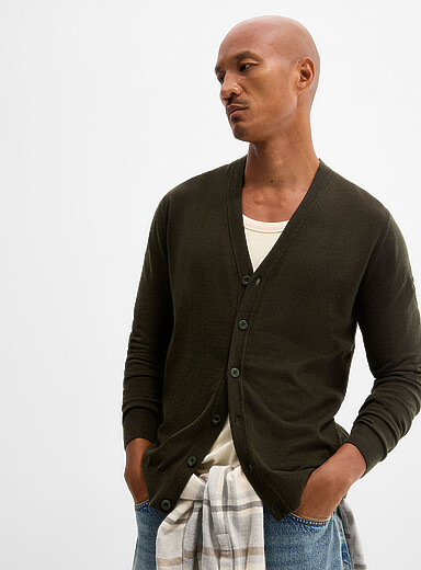 Le 31: Le cardigan tricot soyeux Vert fonc&eacute; pour homme