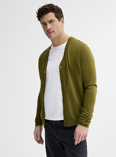 Le 31 Khaki/Sage/Olive Silky knit cardigan for men