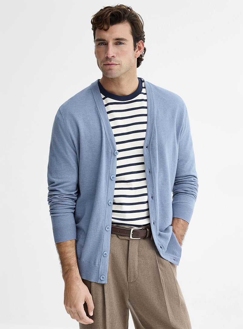Le 31: Le cardigan tricot soyeux &Eacute;cru &agrave; motifs pour homme