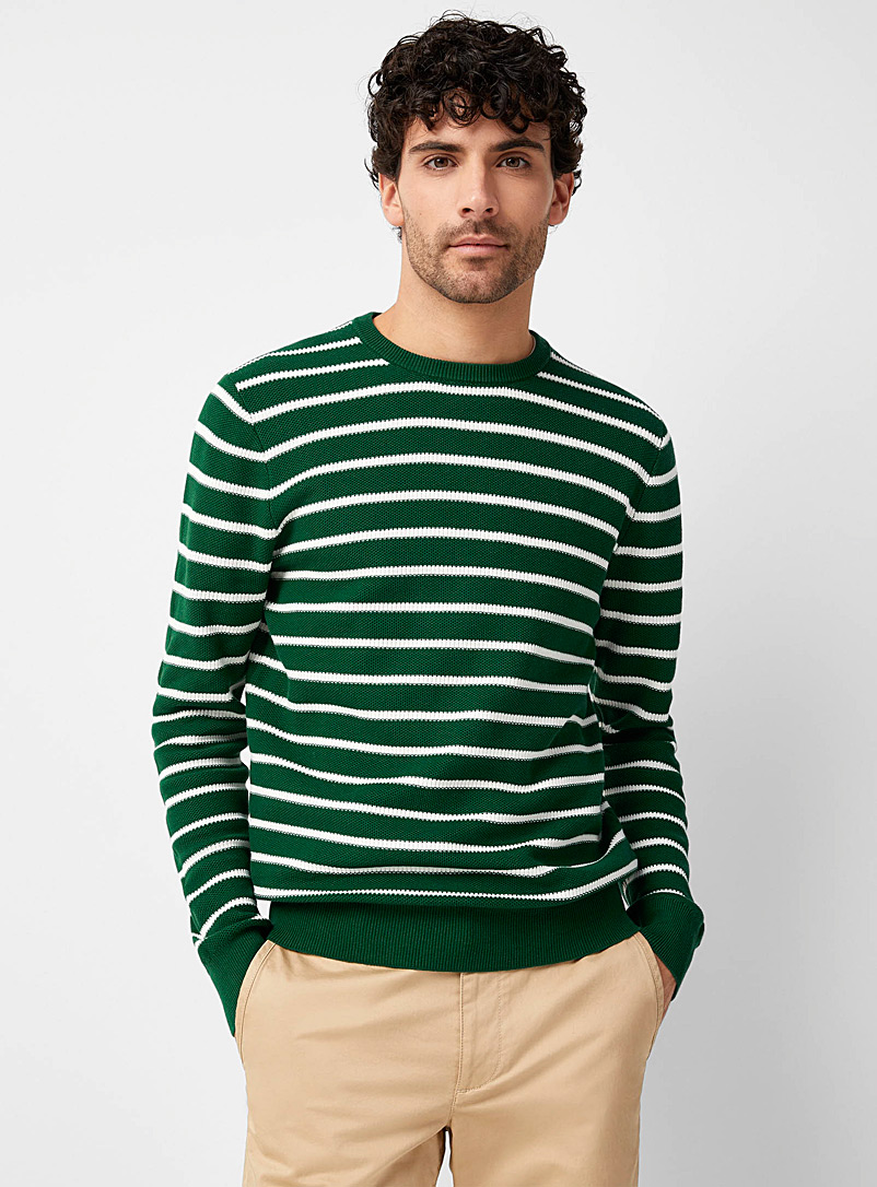 Le 31 Patterned Green Reverse knit nautical sweater for men