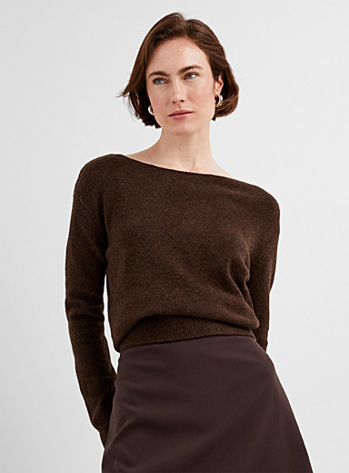 Contemporaine: Le chandail col bateau bross&eacute; Chocolat - Espresso pour femme