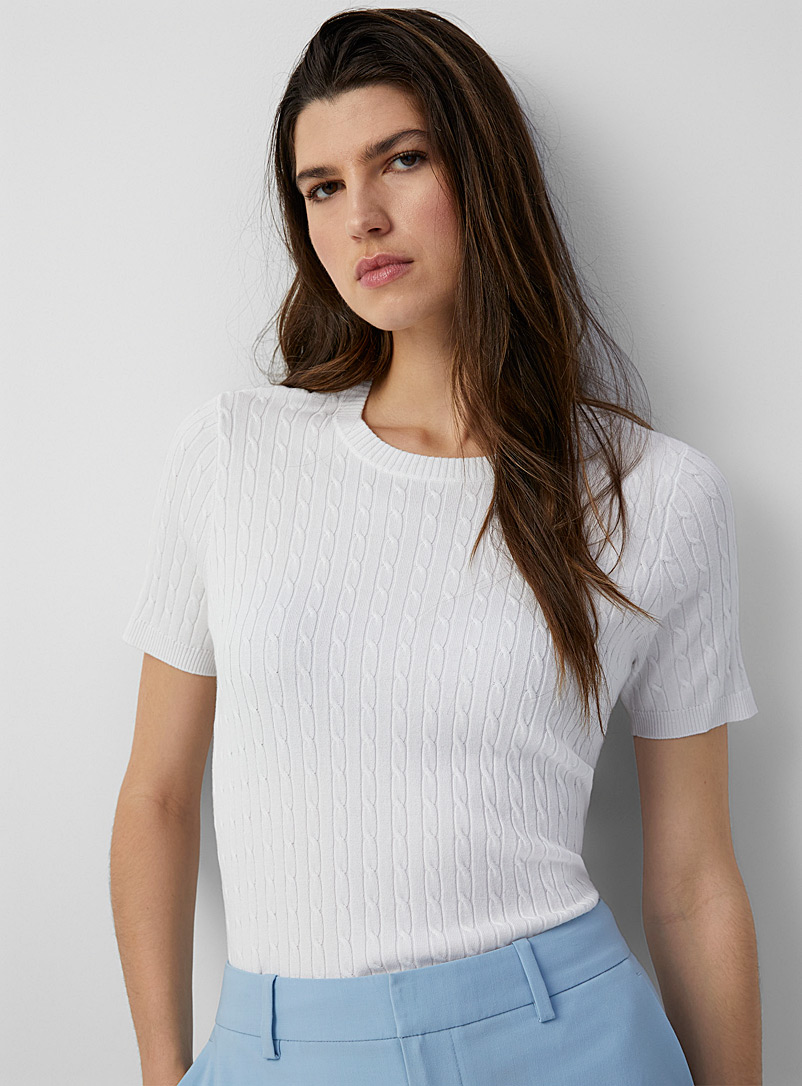 Contemporaine White Twisted cable crew-neck sweater for women