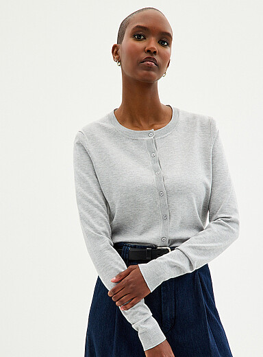 Contemporaine: Le cardigan col rond fin tricot Rouge pour femme