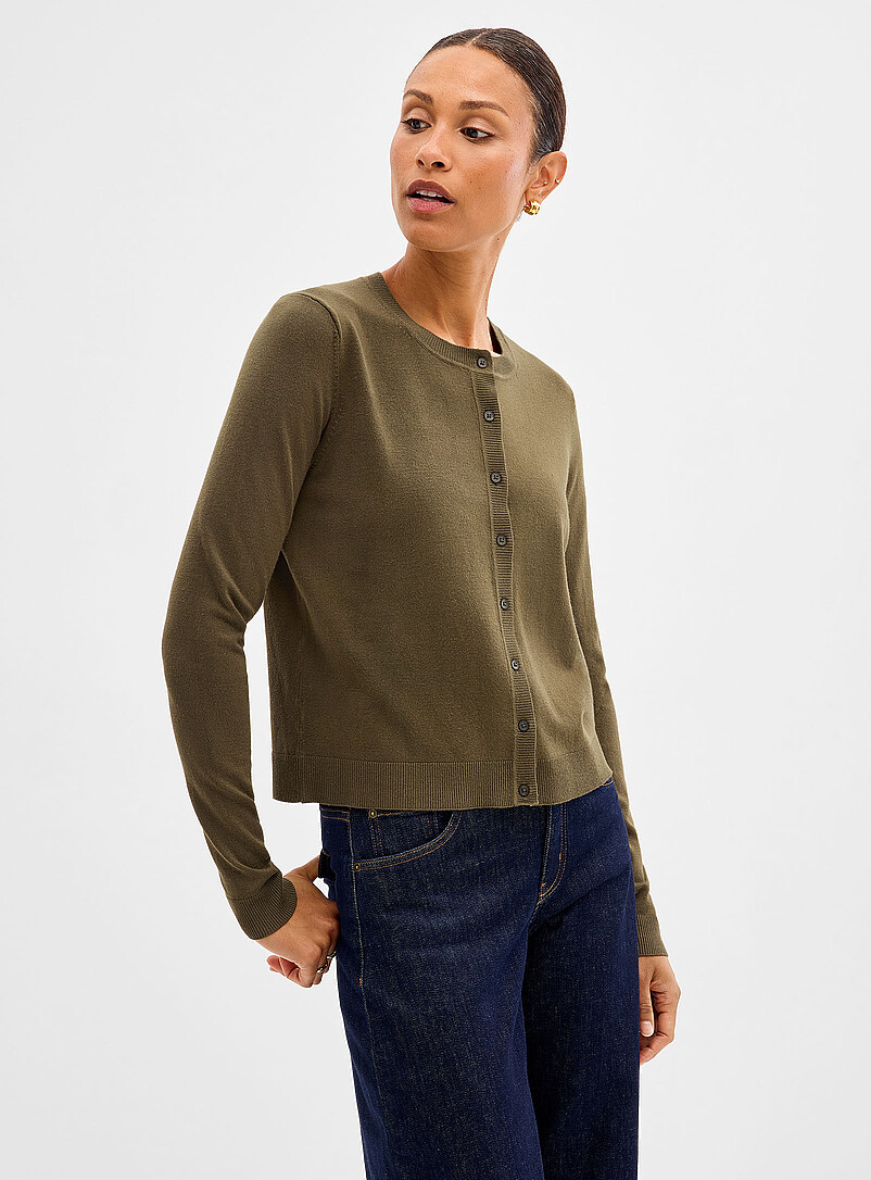 Fine-knit crew-neck cardigan | Contemporaine | Shop Women's