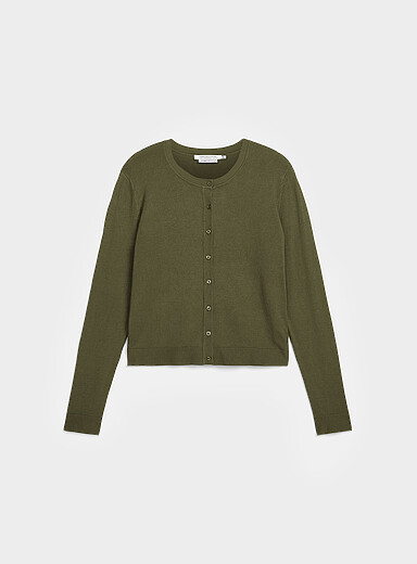 Contemporaine: Le cardigan col rond fin tricot Vert bouteille - Sapin pour femme
