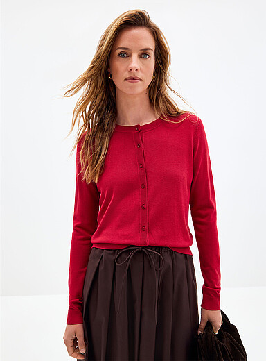Contemporaine Red Fine-knit crew-neck cardigan for women